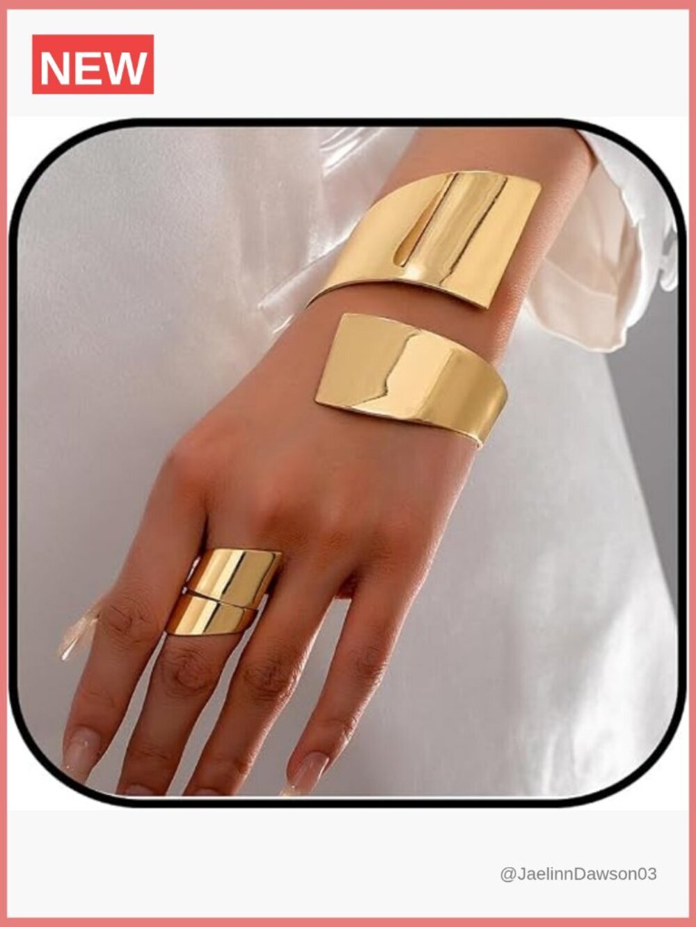 Gold Chunky Bangle Bracelet and Ring Set Statement Jewelry Set
